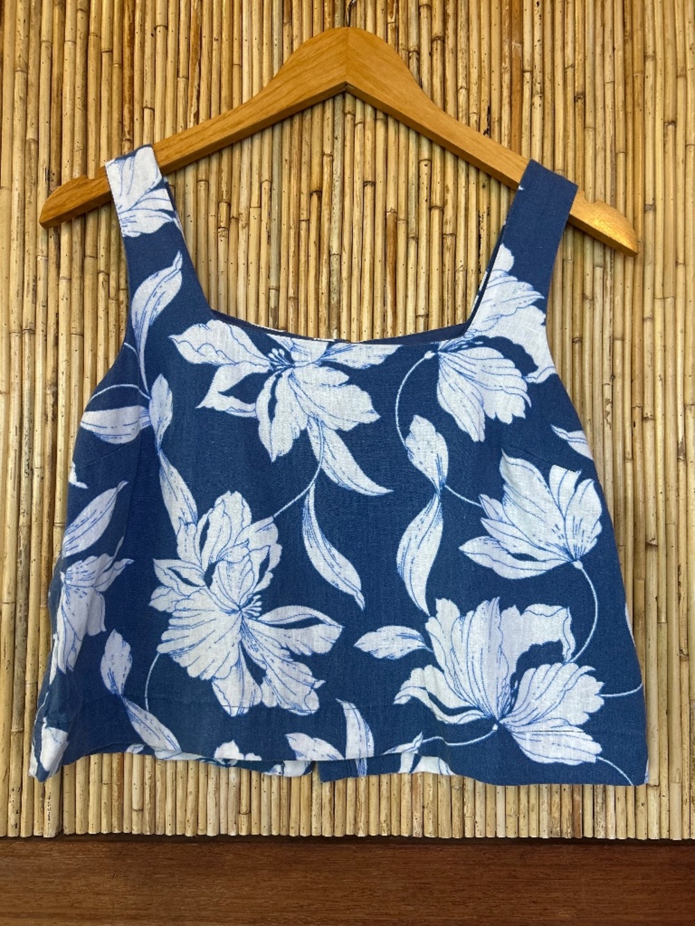 Gap Linen Button Back Crop Tank Top XS Floral Coastal Grandmacore Resortwear